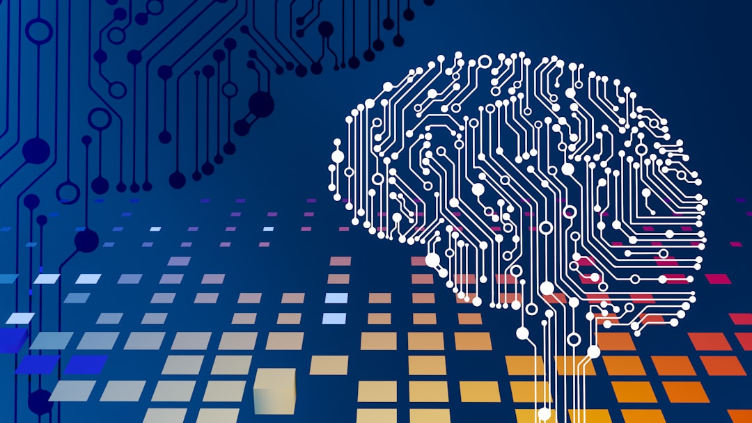 A computer circuit board with a brain on it