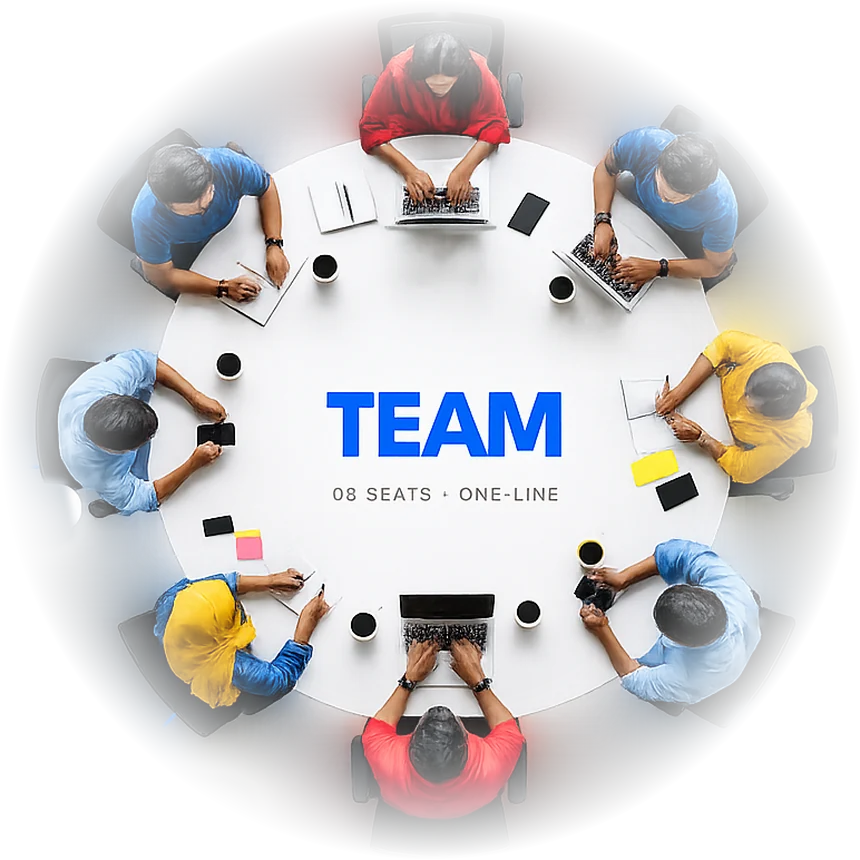 Overhead view of the Webbo3 Agency team around a round table