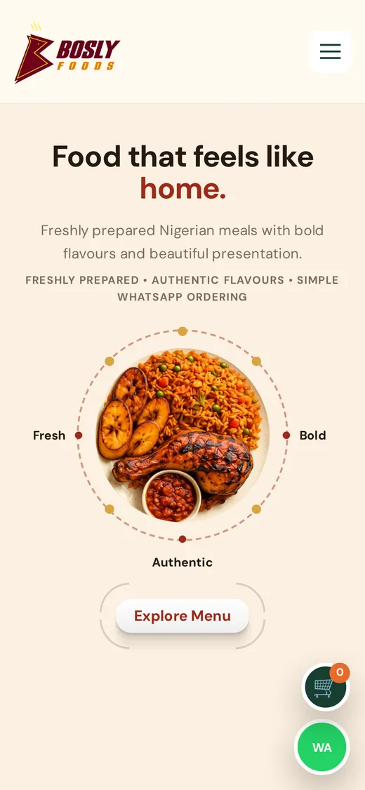 Bosly Foods site on mobile