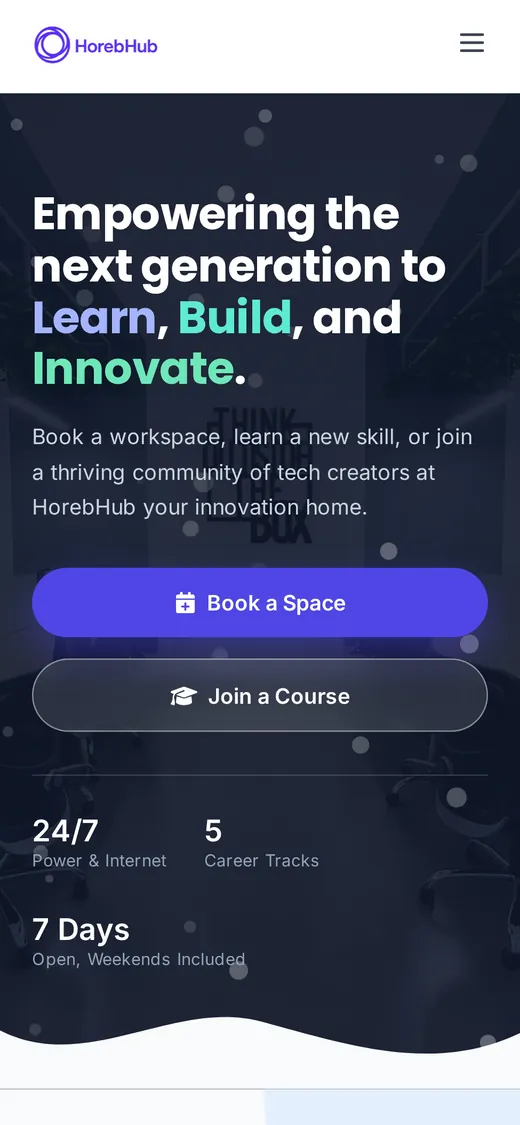 HorebHub booking site on mobile